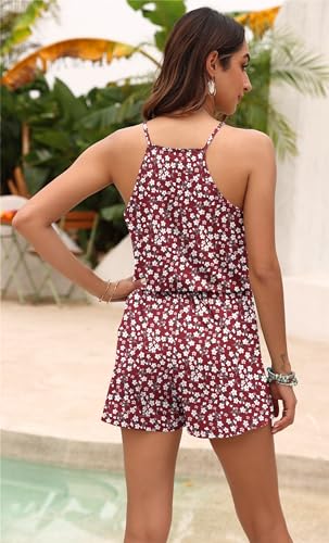 Image of MISFAY Womens Summer Loose V Neck Spaghetti Strap Short Jumpsuit Rompers 2026