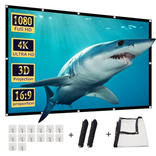 130 inch Projector Screen Projection Screen Foldable Washable Anti-Crease Portable Projector 4K Indoor Outdoor 16:9 HD Rear Front Movies Screen for Home Theater Office Classroom