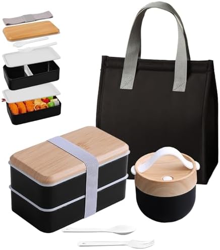 1400Ml Bento Lunch Box,Boite Repas Double Couche Avec 3 Compartiments