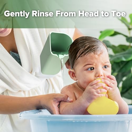 Image of haakaa Gentle Pour Bath Rinse Cup | Food Grade Silicone Shampoo & Body Washing Rinser Cup for Kids with Easy Grip Handle - Pea Green