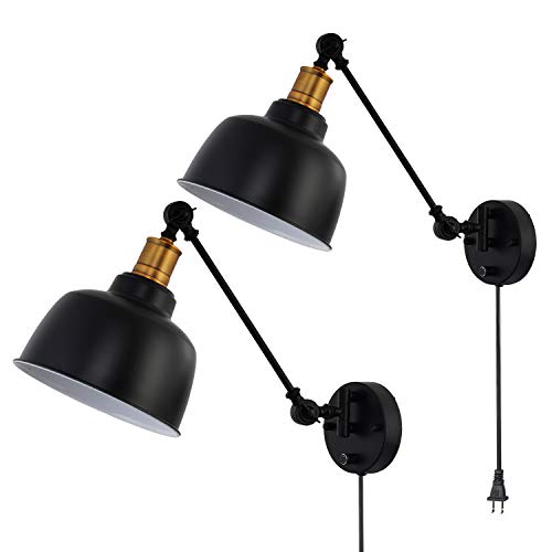 Featured Product Larkar Dimmable Wall Lamp Plug in Wall Sconces Lamp, Larkar Swing Arm Wall Lamp with On/Off Switch Metal Black Wall Mounted Reading Light Fixture for Indoor Bedroom Bedside - Set of 2