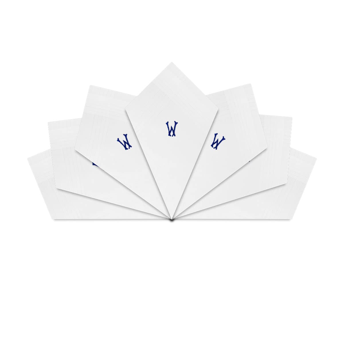 Warwick & Vance 7 Pack Of Mens/Gentlemens White Satin Bordered Handkerchiefs With Blue Embroidered Initials, Letter W