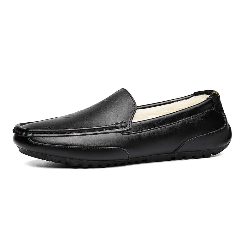 Mens Loafers Round Toe Leather Solid Color Lined Loafer Shoes Anti-Slip Flat Heel Flexible Prom Slip-ons