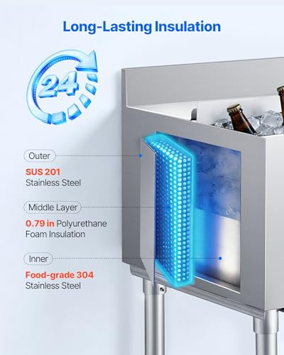 Image of VEVOR Commercial Ice Bin,19 Inch Stainless Steel Ice Chest with Sliding Lid and Bottle Holders, Cooler Cart Cocktail Unit for Bar Restaurant Pub, NSF Certified