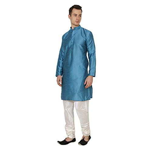 Kurta de seda para hombre en color turquesa talle 38 con acabados de lujo