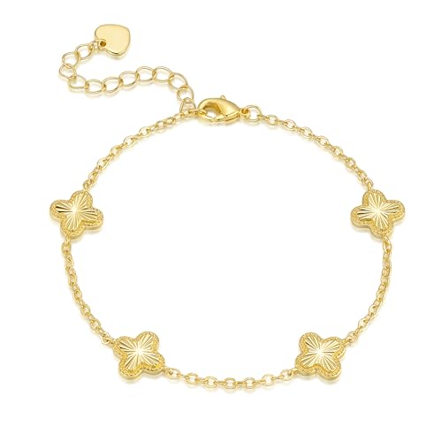 Gold Bracelets for Women 14K Gold Bracelets for Women Clover Bracelet for Womens with Adjustable Chain Lucky Dainty Four Leaf Clover Bracelet for Womens