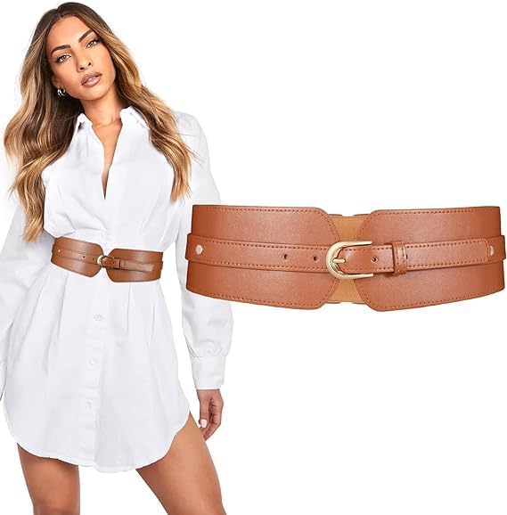 PU Leather Women's Wide Genuine Leather Belt With Interlocking Buckle Stretchy Jeans Pants Waist Belt Suitable For Vintage-Blouse-Blazer-Dress Used For Girls & Womens Pack Of 1-image-25