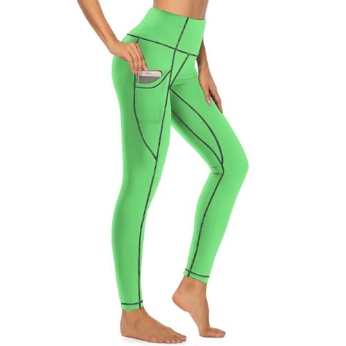 Pantalon de yoga taille haute anti glisse avec poches et legging imprimé vert clair femme