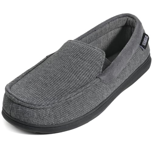 Image of ULTRAIDEAS Men's Moc-Toe Slippers Loafer House Shoes Indoor Outdoor Memory Foam with Breathable&Warm Knit Upper