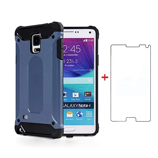 Asuwish Compatible with Samsung Galaxy Note 4 and Tempered Glass Screen Protector Cover Cell Accessories Rubber Full Body Slim Silicone Phone Cases for Glaxay Note4 N910A Not Notes Women Men Navy Blue