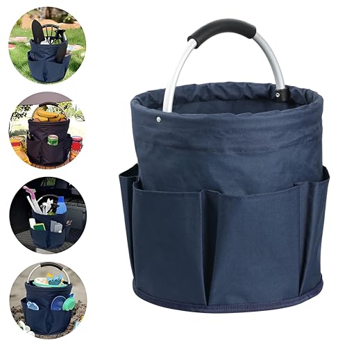 Kiswleon Organizador de Productos de Limpieza de 17 litros con asa, Cubo Plegable para Ahorrar Espacio, Organizador de Manualidades para almacenar Toallas, fácil de Limpiar y Transportar,Azul Navy