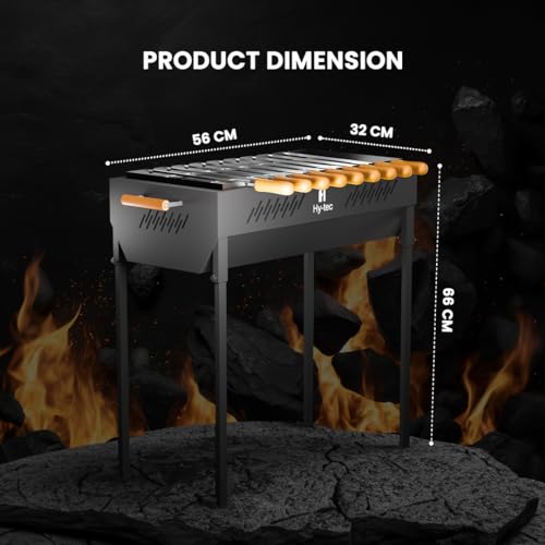 Image of H Hy-tec (Device) Hybb, Backyard Charcoal Grill Barbeque With 7 Skewers & Charcoal Tray (Stellar Black), Free Standing