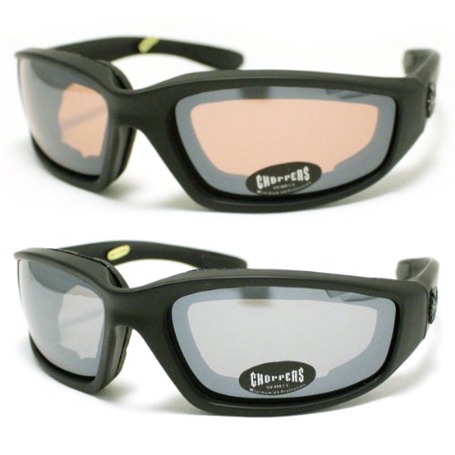 2 Pairs of Choppers Padded Biker Goggles Block 100% UVB for Outdoor Activity Sports