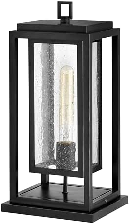 Hinkley Republic Medium Pier Mount Outdoor Lantern, LED Included, Composite, Clear Seedy Glass Panes, Anti-Fading Finish, Black Finish