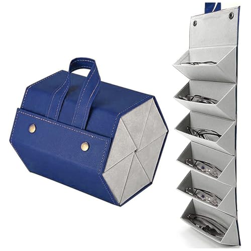 Almacenamiento Gafas Sol, 6 Ranuras Caja de Gafas Organizador de Gafas de Sol de Viaje Estuche de Gafas Cuero PU Caja de Exhibición Colgante de Gafas Plegable para Almacenamiento de Gafas(Azul Oscuro) Almacenamiento Gafas Sol, 6 Ranuras Caja de Gafas Organizador de Gafas de Sol de Viaje Estuche de Gafas Cuero PU Caja de Exhibición Colgante de Gafas Plegable para Almacenamiento de Gafas(Azul Oscuro)