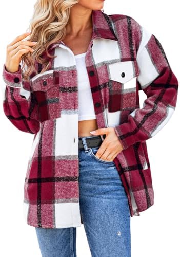 Women's Casual Shacket Jacket Plaid Shirts Flannel