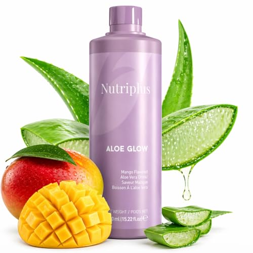 Aloe Vera Glow Bebida, Jugo, Zumo, Sin Pasteurizar, Sin Edulcorantes, en Frío, Ayuda a la Salud Gastrointestinal, el Sistema Inmunitario y ante la Fatiga, Sabor Mango - 450 ml.