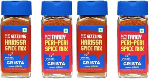 Image of CRISTA Harissa and Peri-Peri Combo Pack | Harissa Spice Mix x 1, 45 gms | Peri-Peri Spice Mix x 1, 50 gms | Exotic Spices | Set of 2 | Zero added Colours, Fillers, Additives & Preservatives