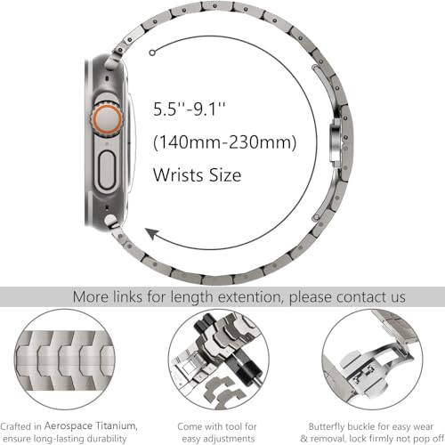 WINGLE Grade 2 Titanium Bands for Apple Watch Band Ultra 4/3/2/1 49mm 46mm 45mm 44mm 42mm Series 12 11 10 9 8 7 6 5 4 SE 3 2 1 Men, 24mm Wide Classy Business Lightweight Rugged Titanium iWatch Bands - image 6