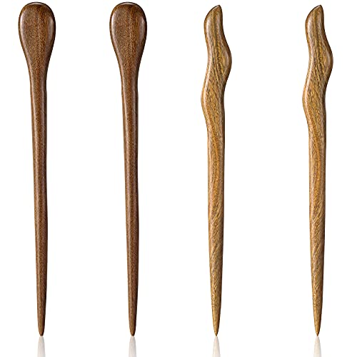 4 Pieces Hair Sticks Natural Green Sandalwood Handmade Carved Hair Clip Shawl Hair Pins Chinese Style Natural Hair Chopsticks for Women Girl