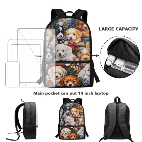 Uourmeti Kawaii Puppy Dog School Bag Set 4 In 1 Girls Backpack and Lunch Bag 6-8 8-10 Water Bottle Holder Pencil Case Little Kids Kindergarten School Bookbag Sets Primary Preschool Book Bags4