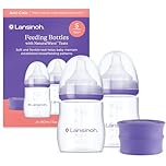 Lansinoh Anti Colic Baby Bottle - 2 Pack 160 ml - NaturalWave® Teats Reduces Nipple Confusion - BPA & BPS-Free Breastfeeding Bottle Feeding Stackable Lid Fridge Freezer Milk Storage Feeding Bottles