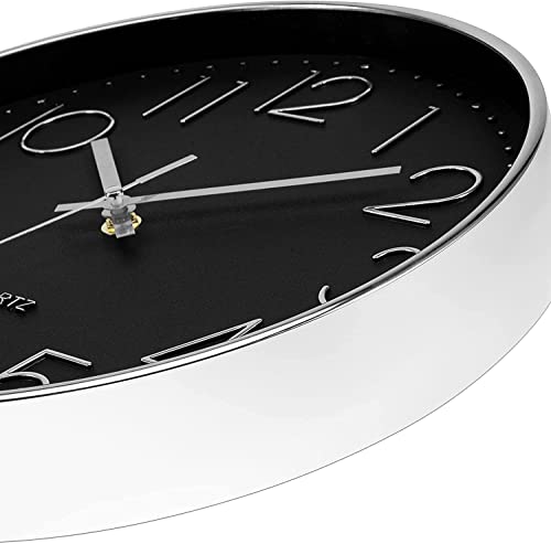 Image of FIGMENT Wall Clock 12 inch Silent .Quartz Decorative Wall Clock Non-Ticking Classic Clock Battery Operated Round Easy to Read for Room /Home /Kitchen /Bedroom /Office /School (Black Silver)