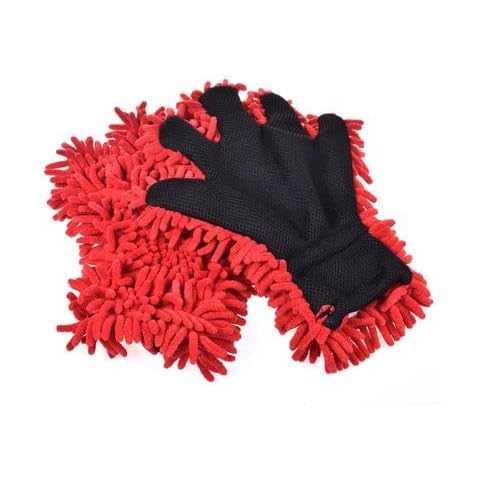 PREMIUM MicroFiber Car Wash Mitt Five-Fingers Shape Glove,Car Cleaning Mitt ,Cleaning Glove, Red Colour, Dusting Glove, Washing Mitt, Large, 27x30 Cover