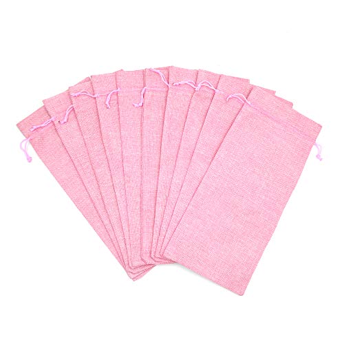 Bezall 10Pcs Burlap Linen Wine Bags Drawstring Jute Champagne Wine Bottle Gift Bag Birthday Wedding Party Favor Wrap Pouches 13.7 X 5.9 Inches (Pink) #TOP1