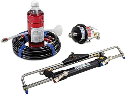 Hydrodrive MF175W Outboard Hydraulic Steering System, Complete Kit for Boats up to 175 HP with Pump, Cylinder, High-Pressure Hose Set, and Oil. Precision drive. Anti Feedback valve.