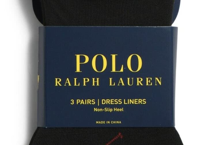 Polo Ralph Lauren Men's Socks Polyester/Spandex Blend 3 Pairs Dress Liners, Non-Slip Heel Black (6-12.5 M US)4