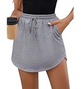 SOFIA'S CHOICE Women's Drawstring Sweat Skirt High Waist Mini Skirts Skorts with Pockets