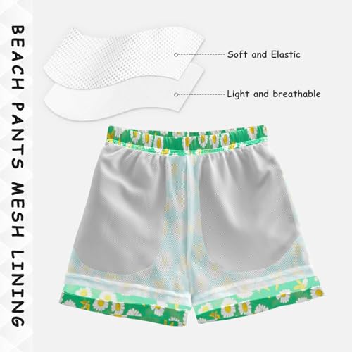 Swimming Shorts for Boys, Swimwear for Toddler Boys 2t, White Flowers Daisies Green4