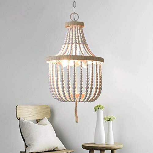 Lustre rétro suspendu bois blanc luminaire vintage de salon pendentif décoratif