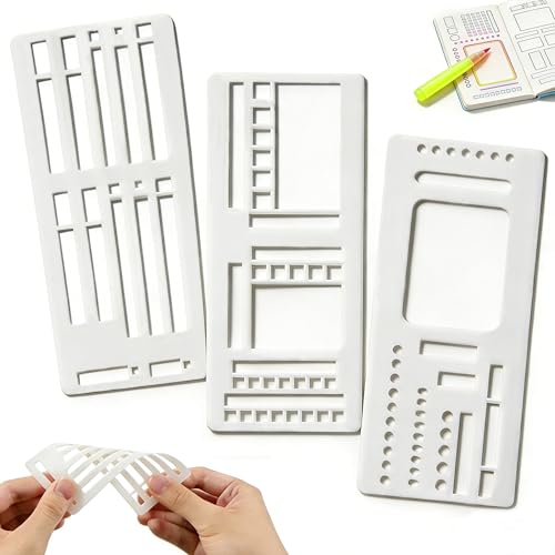 Elempony 3Pcs Planner Stencils Templates Reusable Planner Stencil for Dot Grid Journals Bullet Journal Stencils Calendar & Journal Planning Accessories for Women