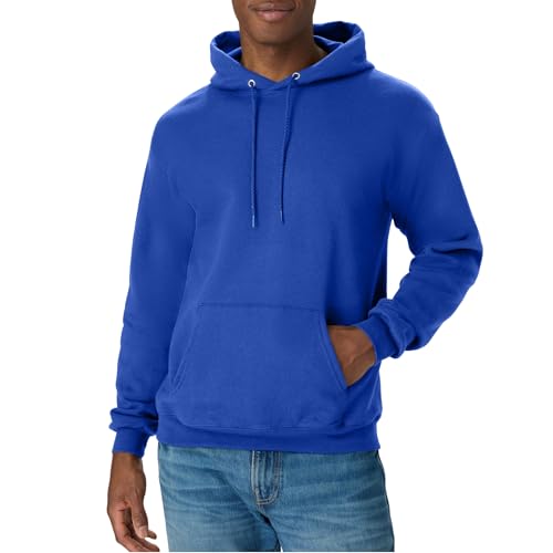 Hanes Men's Pullover EcoSmart Hooded Sweatshirt, Deep Royal, Large