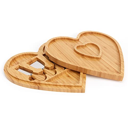 Bamboo Heart Charcuterie Board Set With Knife Set – Cheese Tray For Serving Cheese, Crackers, And Appetizers At Parties – Best Gift For Weddings Birthdays Valentines, Anniversaries, And Much More #TOP7
