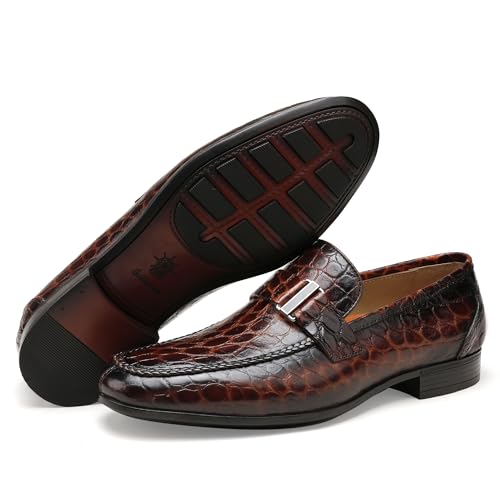 Image of Classic Leather Dress Shoes for Men, Premium Alligator Printed Bussiness Dress Slip on Loafer for Mens