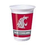 Creative Converting 8 Count Washington State Cougars Printed Plastic Cups, 20-Ounce