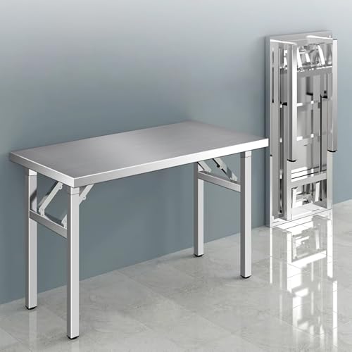 PeiQi Stainless Steel Prep & Work Table,39.3'' L x 23.6'' W x 29.5'' H Commercial Kitchen Folding Workbench, Portable Outdoor Dining Table for Restaurant Home Hotel,No Assembly Sturdy (100x60x75cm)