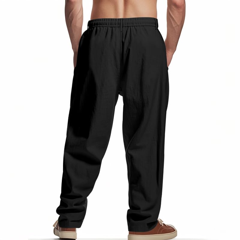 Men's Linen Pants Button Drawstring Elastic Waist Sweatpants Lightweight Beach Yoga Trousers with Pockets4