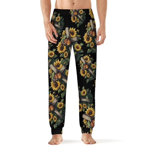 Butterfly Sunflower Crosss God Christian Men's Pajamas Pants Lightweight Sleep Lounge Pant Pjs Bottoms Casual Sleepwear