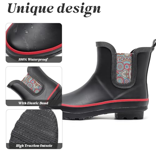 Image of SWIFTFROG Rain Boots for Women - Waterproof Ankle Garden Shoes Anti-Slipping Floral Printed Rainboots for Ladies Stylish Light Ankle Rain Shoes, Women's Rain Footwear