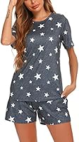 FINWANLO Womens Pajamas Set Short Sleeve Top and Shorts Sleepwear 2 Piece Pjs Sets Nightwear