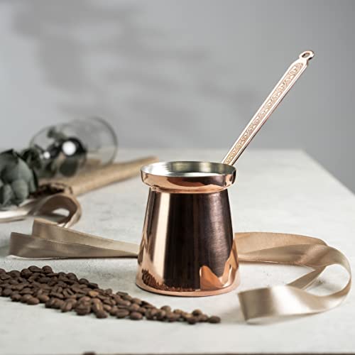 Hakart Turkish Copper Coffee Pot 13.5 Oz, Milk Warmer, Mini Butter Melting Pot, Chocolate Heater, Greek Arabic Coffee Maker, Vintage Stove Top Coffee Maker, Cezve, Briki #TOP2
