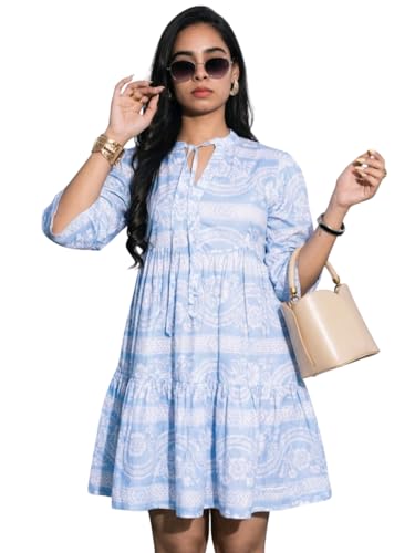 Image of Leriya Fashion Women Women's Floral Printed V-Neck Long Sleeve Fit & Flare Mini Dress - Casual Western One Piece Dress