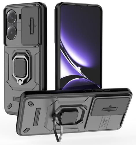 Image of Kapa Armor Slider Back Cover for Poco X7 Pro 5G | Inbuilt Ring + Camera Slider Shockproof Lens Protection Bumper Back Case (Black)