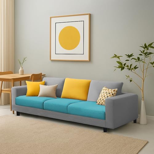 Image of Galib 3 Seater Sofa Set for Living Room (Turquise Grey Fabric) Premium Fabric Sofa Set