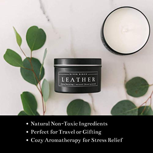 River Birch Candles Leather Scented Candle | Premium, All-Natural, Non-Toxic, Soy Candles | 8 Oz. Black Matte Tin Travel Candle | Cozy Relaxing Gifts For Home #TOP4
