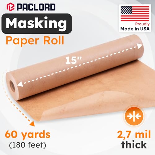 Image of 15 inch x 60 Yards (180 feet) Masking Paper Roll - Made in USA General Purpose Kraft Masking Paper for Painting - Painters' Protection from Splatter and Overspray